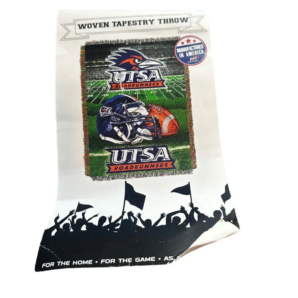 NEW UTSA Texas at San Antonio Football Roadrunners Woven Tapestry‎ Throw 48x60